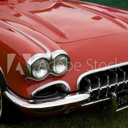 the hood of a classic sports car