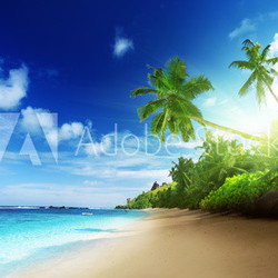 beach in sunset time on Mahe island in Seychelles