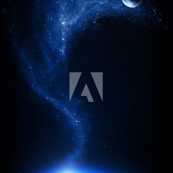 Earth and moon interconnected with starfield