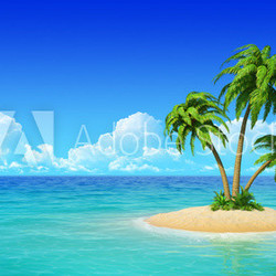 Desert tropical island with palm trees.