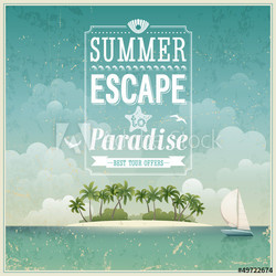 Vintage seaside view poster. Vector background.