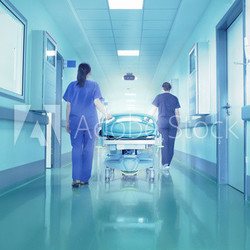 Bright lights at the end the hospital corridor. The concept of l