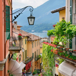 Picturesque small town street view in Lake Como Italy