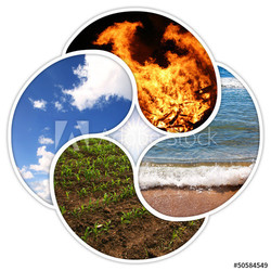 Vier Elemente - Feuer, Wasser, Erde, Luft - als YinYang-Symbole
