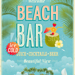 Vintage Beach Bar poster. Vector background.