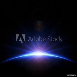 Earth sunrise with rays and lens flare