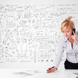 Pretty businesswoman planning and calculating various business i