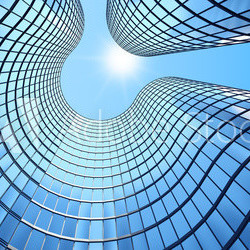 3d render of morning view to perspective glass building