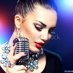Singing Woman with Retro Microphone