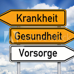 Wegweiser mit Krankheit, Gesundheit und Vorsorge