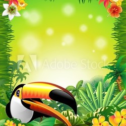 Toucan on Green Jungle Background-Tucano in Sfondo Giungla