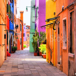 Colorful street in Burano, near Venice, Italy