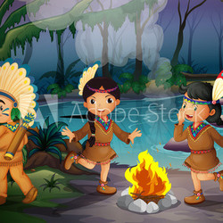 A forest with three young Indians