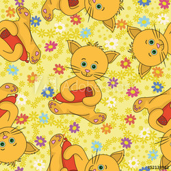 Seamless, cartoon cat with sausage