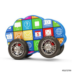 Cloud Computing Symbol on Wheels isolated on white background