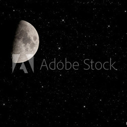 Half moon with stars in the background.