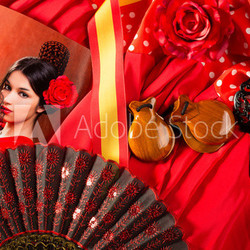 Flamenco woman with bullfighter and typical Spain Espana