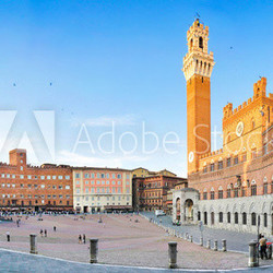Panoramic view of Piazza del Campo in Siena at sunset, Tuscany