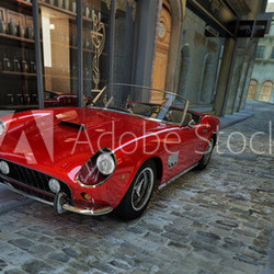 roter italienischer Sportwagen in einer engen Gasse