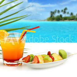 cocktail and refreshing fruit in the tropics