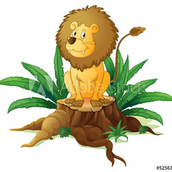 A stump with a big scary lion