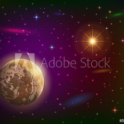 Space background with planet and sun