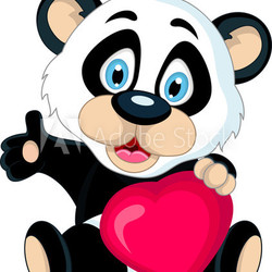 cute Baby panda holding love heart