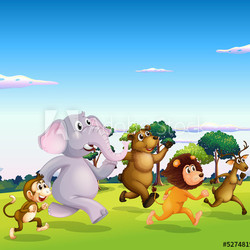 Five wild animals running