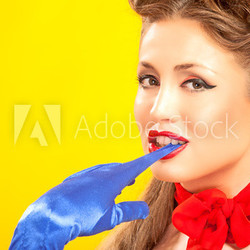Pin-up girl in american style on yellow background