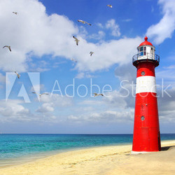 Lighthouse with flying seagulls. Westkapelle