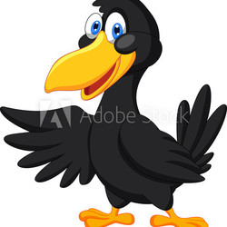 Cute raven cartoon waving