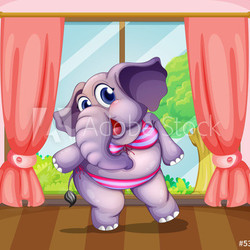 An elephant wearing a swimwear