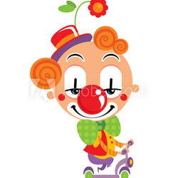 Smiley face clown party time performance with a scooter