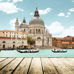 Basilica Santa Maria della Salute, Venice, Italy and wooden surf