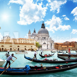 gondolas on Canal and Basilica Santa Maria della Salute, Venice,
