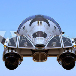 new space ship blue sky back view