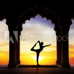 Yoga silhouette in temple