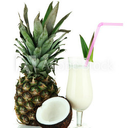 Pina colada drink in cocktail glass, isolated on white