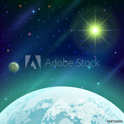 Space background with planet and sun