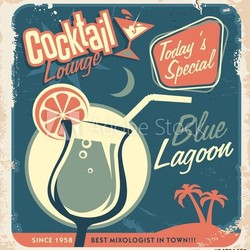 Promotional retro poster design for cocktail bar