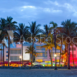 Miami Beach, Florida  hotels and restaurants at sunset