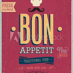 Vintage Bon Appetit Poster. Vector illustration.