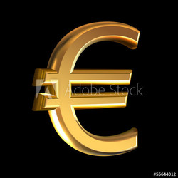 Extruded vector golden sign Euro on black background