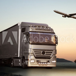 Transport mit LKW, Flugzeug und Schiff