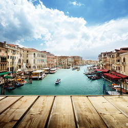 Venice, Italy and wooden surface