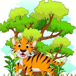 tiger cartoon with forest background