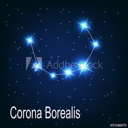 The constellation "Corona Borealis" star in the night sky. Vecto