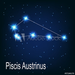 The constellation "Piscis Austrinus" star in the night sky. Vect