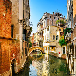 Venice cityscape, buildings, water canal and bridge. Italy