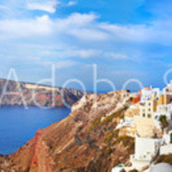 Panoramic view of Oia village on Santorini island, Greece.